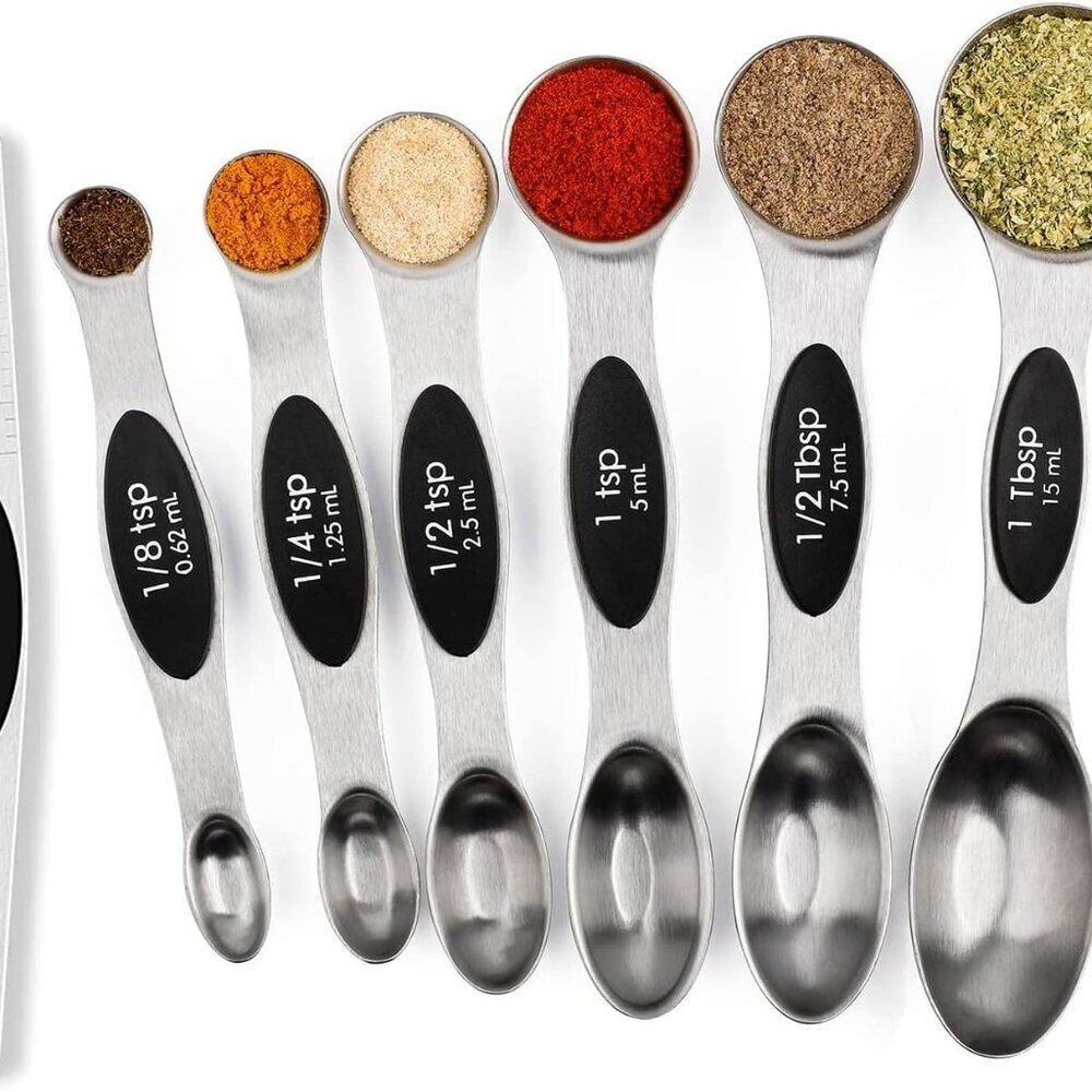 Magnetic Measuring Spoons Set Stainless Steel with Leveler, Stackable Metal Tabl